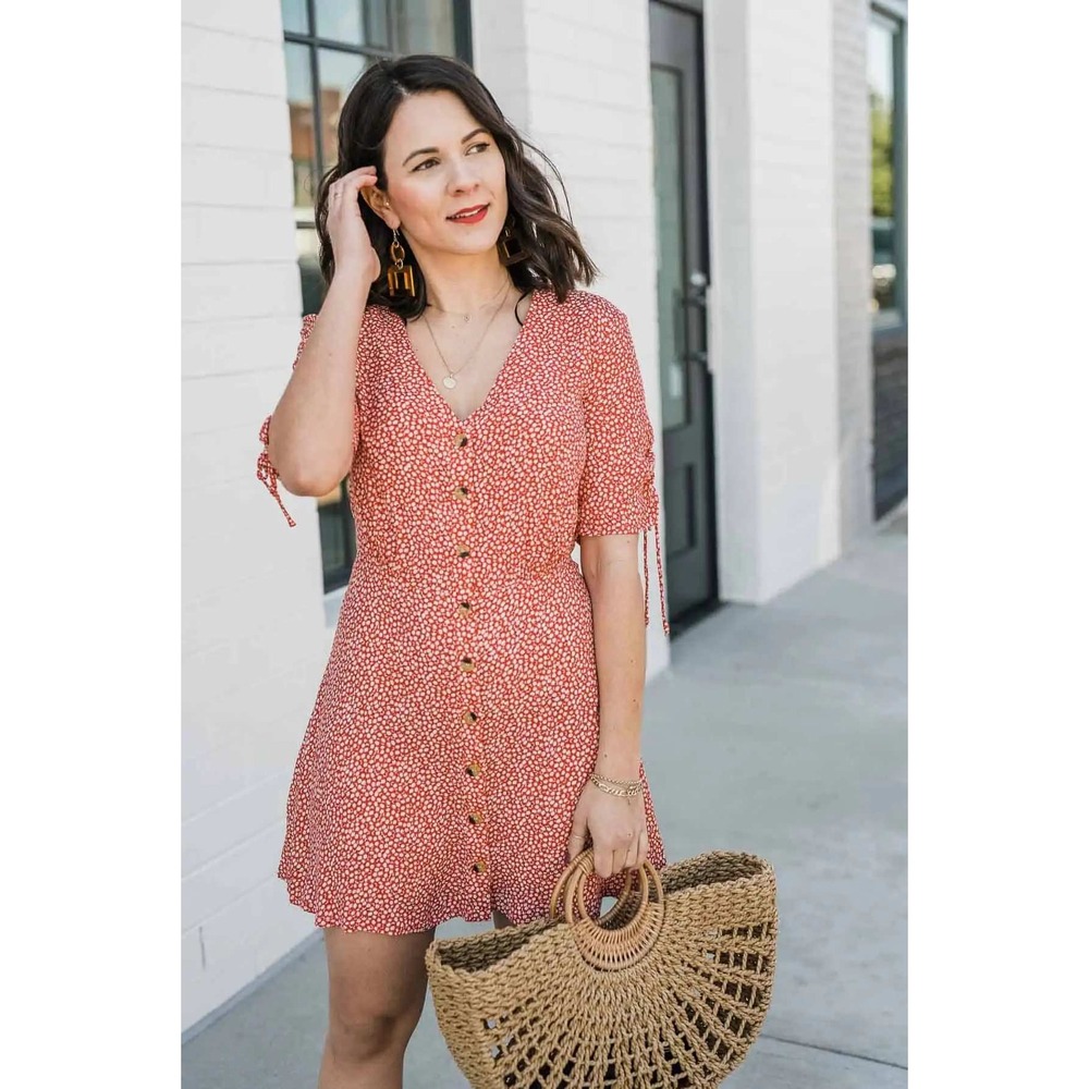 Women's‎ H&M Floral Red Button Up MIni Sundress size 2